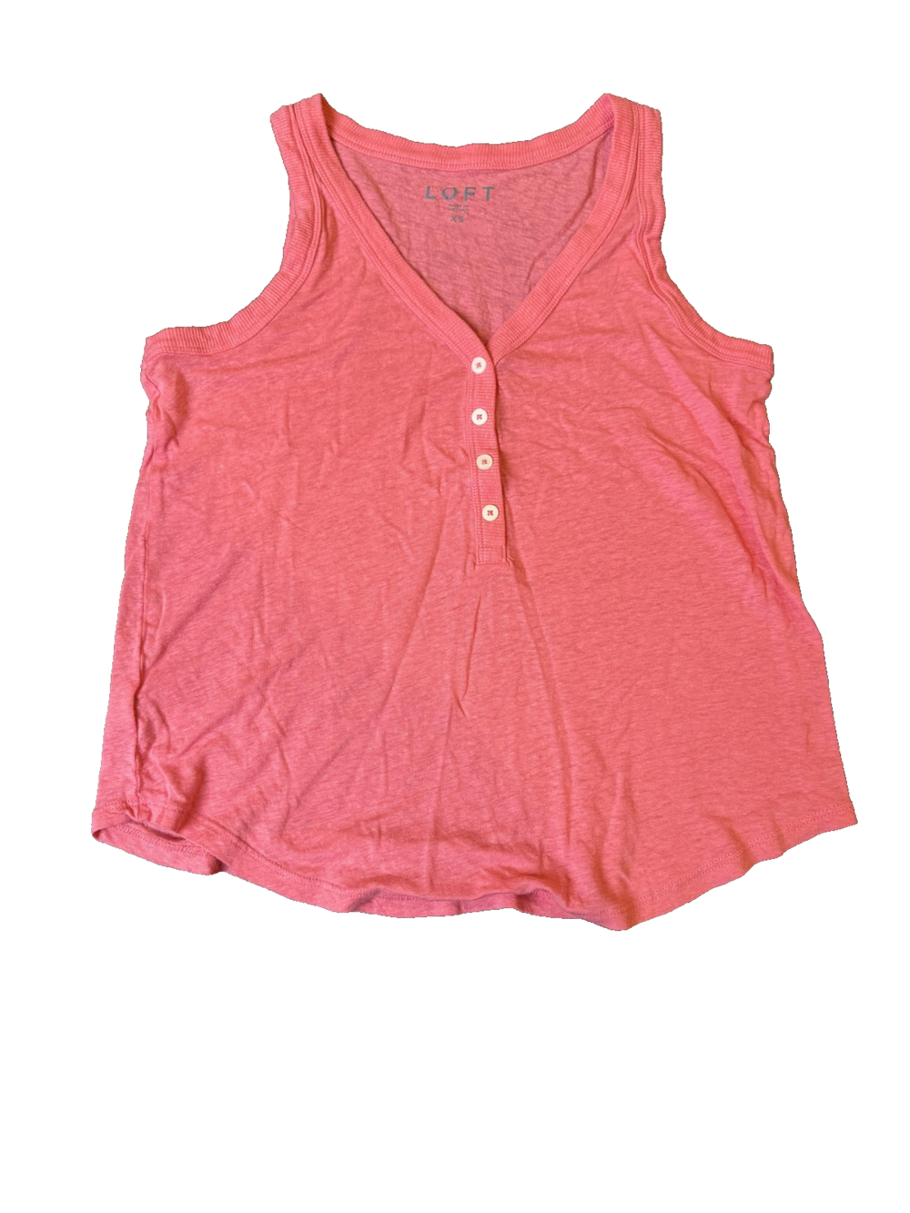 LOFT Shirt Womens XS Pink Linen Modal Henley Tank Top V Neck Button Sleeveless